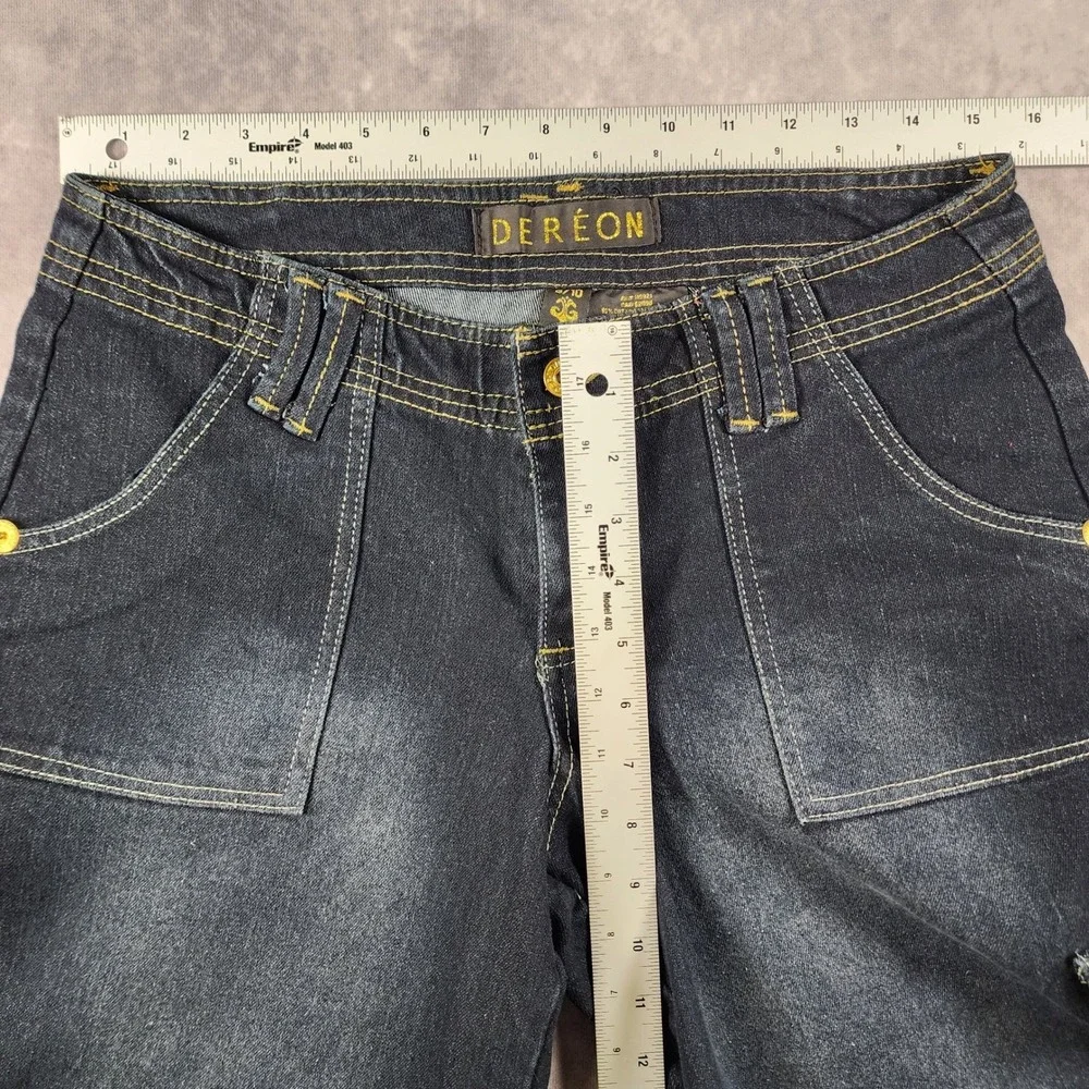 Y2K Dereon 9/10 Dark Wash Denim Cargo Bermuda Jorts Fleur de Lis Studded Wide